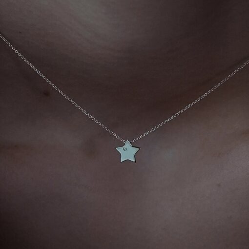 collier étoile ysis chaine fine or blanc diamant blanc serti aupiho joaillerie