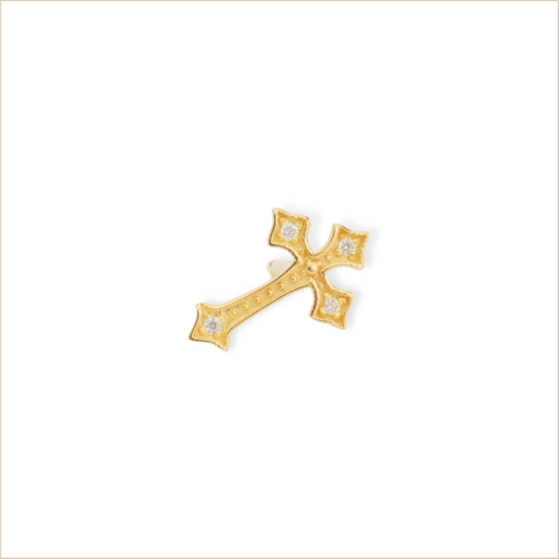 boucle d'oreille croix romy diamants blancs monoboucle or jaune 18 carats recyclé aupiho joaillerie