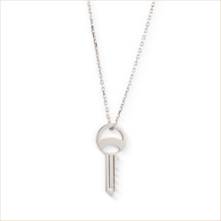 collier clé évidée collection sésame or blanc 18 carats recyclé chaine fine aupiho joaillerie