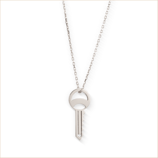 collier clé évidée collection sésame or blanc 18 carats recyclé chaine fine aupiho joaillerie