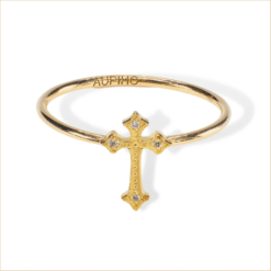 bague croix Romy or jaune et diamants blancs or recyclé 18 carats aupiho joaillerie