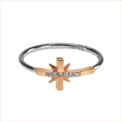 bague croix or rose et or blanc diamants blancs or recyclé 18 carats aupiho joaillerie