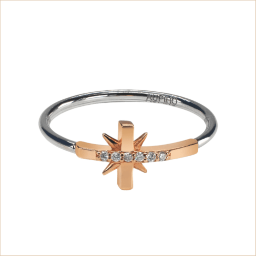 bague croix or rose et or blanc diamants blancs or recyclé 18 carats aupiho joaillerie