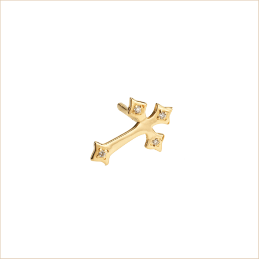 boucle d'oreille croix or jaune et diamants blancs or recyclé 18 carats aupiho joaillerie illusion