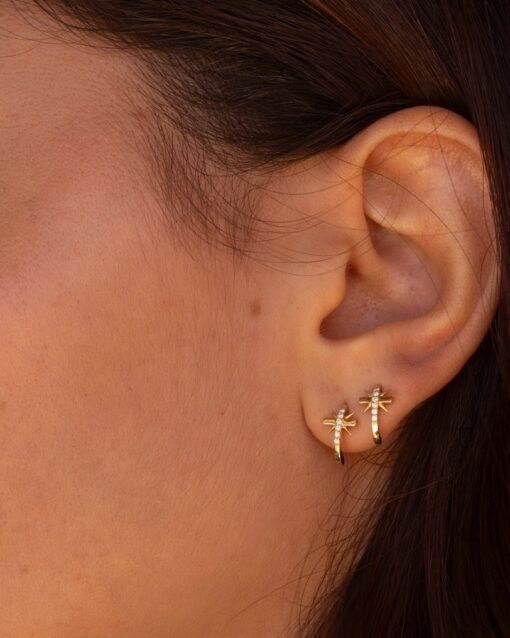 cross earring yellow gold and white diamonds 18-carat recycled gold aupiho jewelry