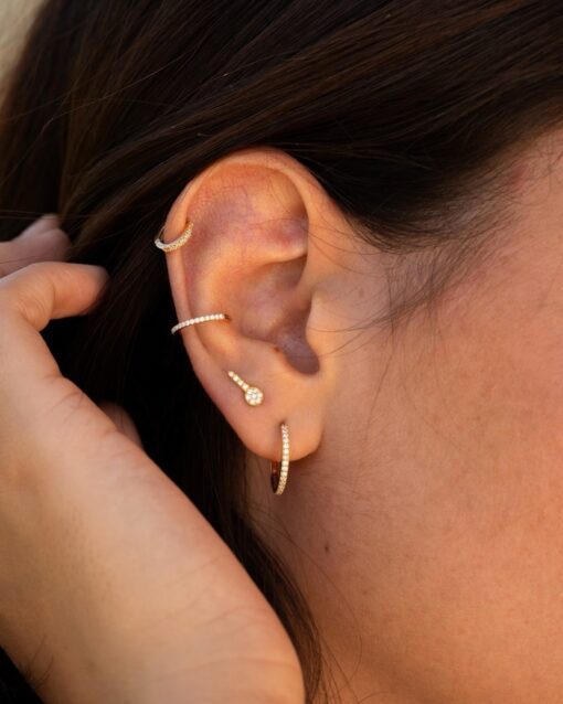 boucle d'oreille piercing creole earcuff cle divine xl or jaune et diamants blancs or recyclé 18 carats aupiho joaillerie