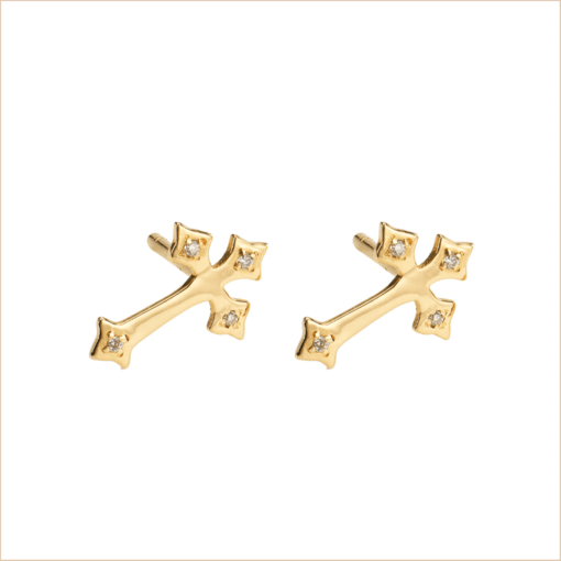 boucle d'oreille croix or jaune et diamants blancs or recyclé 18 carats puce aupiho joaillerie