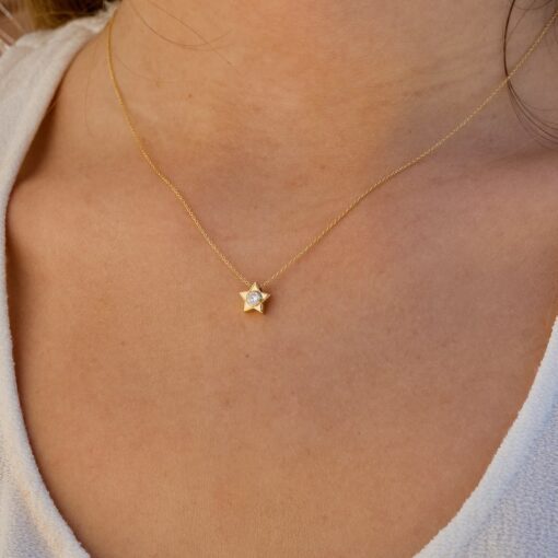 collier étoile or jaune et diamant blanc or recyclé 18 carats aupiho joaillerie