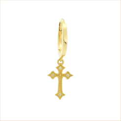 boucle d'oreille croix or jaune et diamants blanc or recyclé 18 carats créole aupiho joaillerie