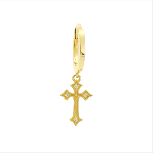 boucle d'oreille croix or jaune et diamants blanc or recyclé 18 carats créole aupiho joaillerie
