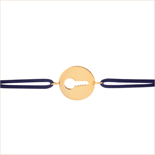 bracelet cordon médaille clé or 18 carats recyclé aupiho joaillerie sésame noir
