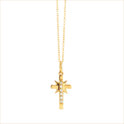 collier croix obsession diamants blancs twist étoile croix revisitée chaine fine or jaune 18 carats recyclé