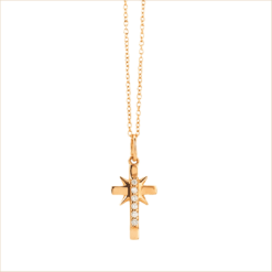 collier croix obsession diamants blancs twist étoile croix revisitée chaine fine or rose 18 carats recyclé