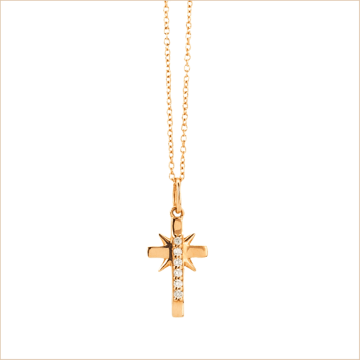collier croix obsession diamants blancs twist étoile croix revisitée chaine fine or rose 18 carats recyclé