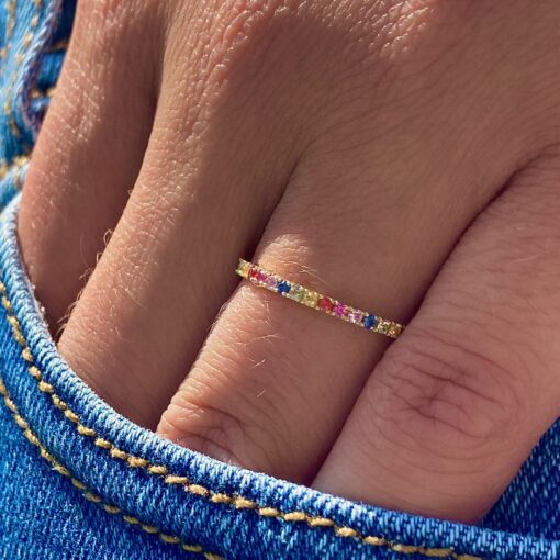 rainbow wedding ring yellow gold precious stones recycled gold 18 carats aupiho jewellery