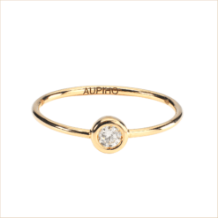 Diamond solitaire ring yellow gold white diamond 18k recycled gold aupiho jewellery