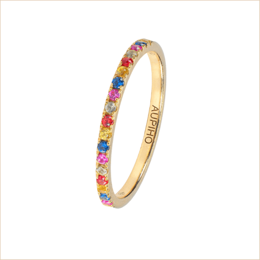 bague alliance or jaune et saphirs multicolores or recyclé 18 carats aupiho joaillerie