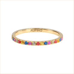 Rainbow ring sapphires yellow gold wedding ring precious stones sapphires 18k recycled gold aupiho jewellery