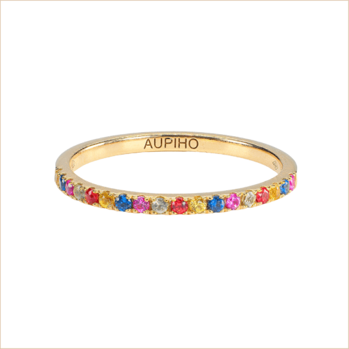 Rainbow ring sapphires yellow gold wedding ring precious stones sapphires 18k recycled gold aupiho jewellery