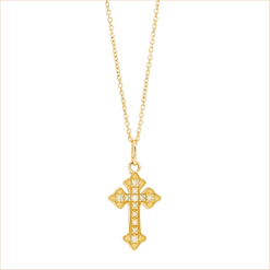 collier croix pavée diamants blancs Romy croix revisitée originale or jaune 18 carats recyclé aupiho joaillerie