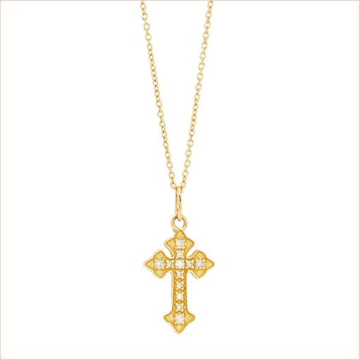 collier croix pavée diamants blancs Romy croix revisitée originale or jaune 18 carats recyclé aupiho joaillerie