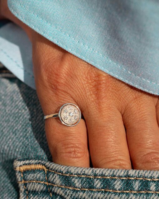 Etincelle diamonds ring white gold engagement ring paved with white diamonds 18k recycled gold aupiho joaillerie
