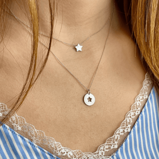 collier médaille étoile or blanc or recyclé 18 carats aupiho joaillerie