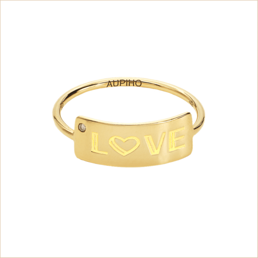 Bague diamant Love rectangle or jaune diamant blanc or recyclé 18 carats aupiho joaillerie