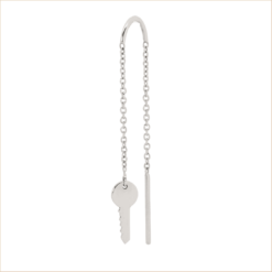 boucle d'oreille pendante clé chaine or blanc or recyclé 18 carats aupiho joaillerie