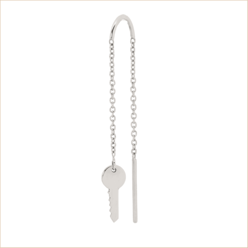 boucle d'oreille pendante clé chaine or blanc or recyclé 18 carats aupiho joaillerie
