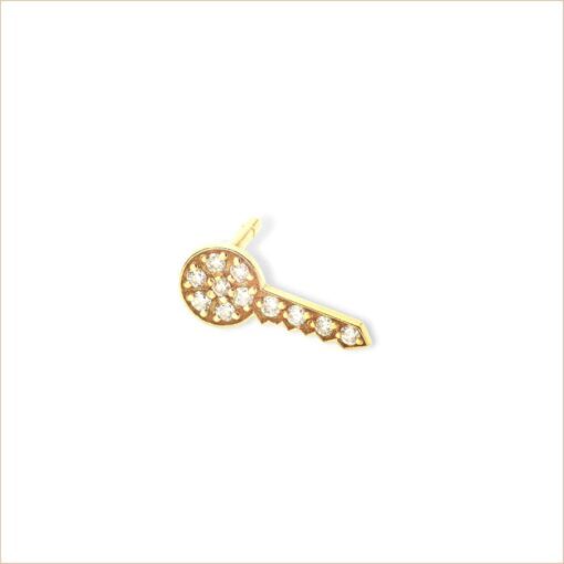 boucle d'oreille clé or jaune et diamants blancs or recyclé 18 carats puce sésame aupiho joaillerie