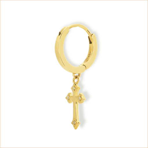 boucle d'oreille croix or jaune et diamants blancs or recyclé 18 carats créole illusion aupiho joaillerie