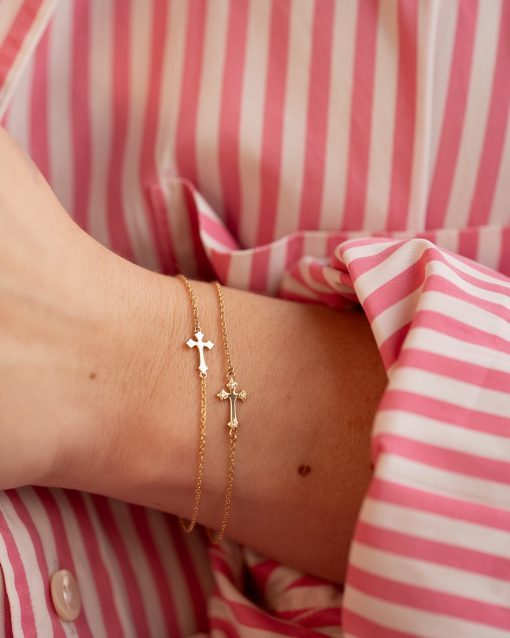 bracelet croix or et diamants illusion or jaune diamants blancs aupiho joaillerie