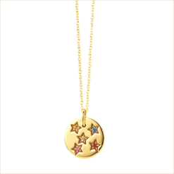 Medal necklace sapphires constellation stars yellow gold multicoloured precious stones 18k recycled gold aupiho jewellery