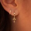 earring creole cross yellow gold and white diamonds 18-carat recycled gold aupiho jewelry