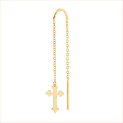 boucle d'oreille chaine croix illusion double chaine fine or jaune 18 carats recyclé aupiho joaillerie