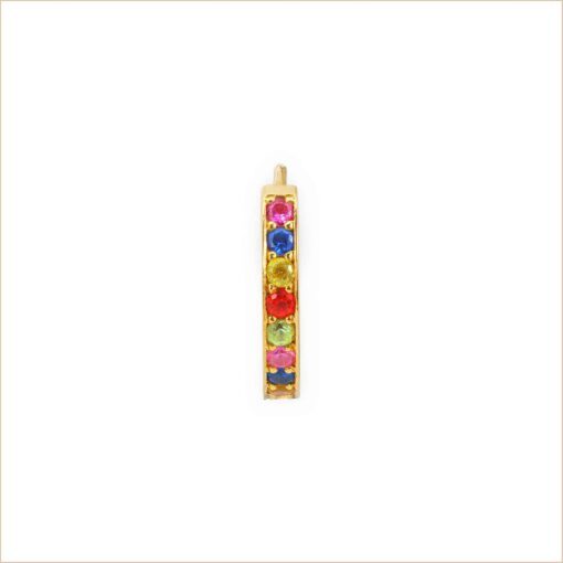 boucle d'oreille or jaune et saphirs multicolors or recyclé 18 carats piercing arc en ciel aupiho joaillerie