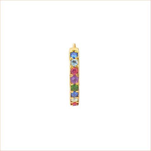 boucle d'oreille or jaune et pierres précieuses or recyclé 18 carats piercing arc en ciel aupiho joaillerie