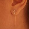 boucle d'oreille croix chaine or jaune et diamants blancs or recyclé 18 carats illusion aupiho joaillerie