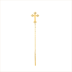 boucle d'oreille croix or jaune et diamants blancs or recyclé 18 carats aupiho joaillerie
