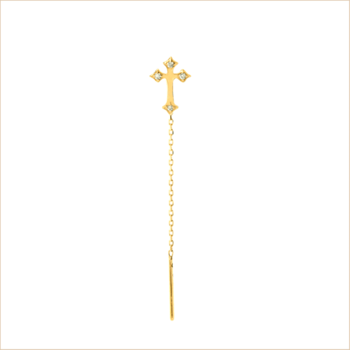boucle d'oreille croix or jaune et diamants blancs or recyclé 18 carats aupiho joaillerie