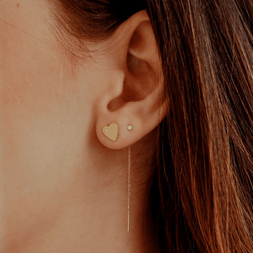 boucle d’oreille coeur or jaune et diamant blanc or recyclé 18 carats puce aupiho joaillerie