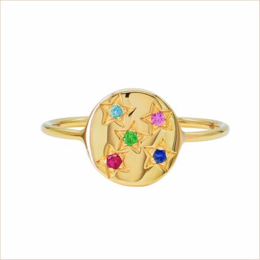 bague ronde constellation pierres fines saphirs arc en ciel or recyclé 18 carats aupiho joaillerie