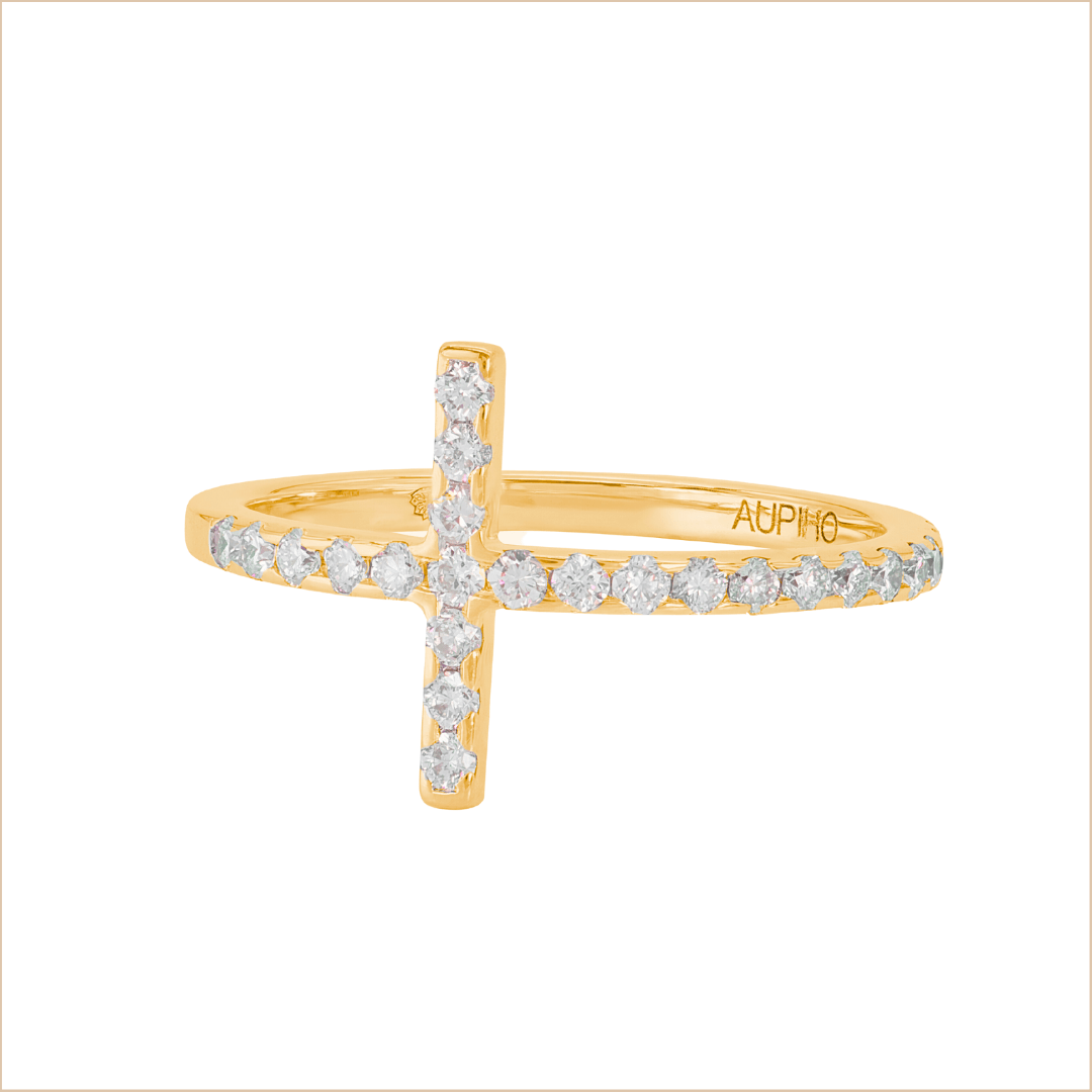 Bague croix Captive or et diamants – Large
