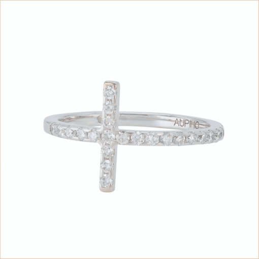 cross ring white gold diamond 18 carats recycled gold aupiho jewellery