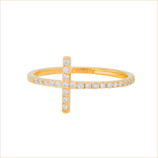 bague croix captive or et diamants or jaune et diamants blancs or recyclé 18 carats captive aupiho joaillerie