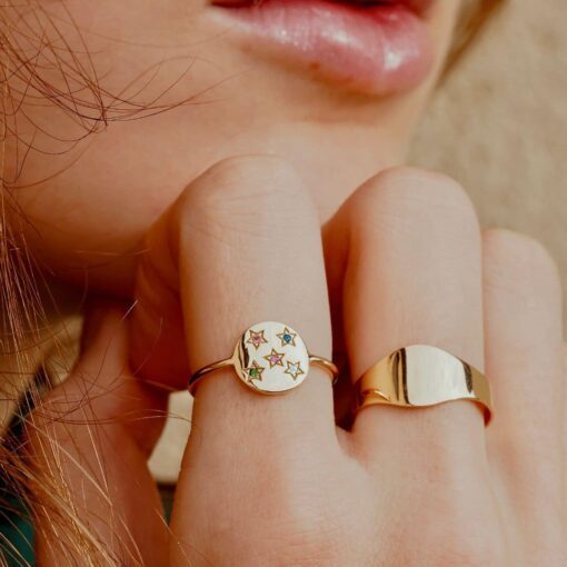 round ring constellation gemstones rainbow sapphires recycled 18 carat gold aupiho jewellery
