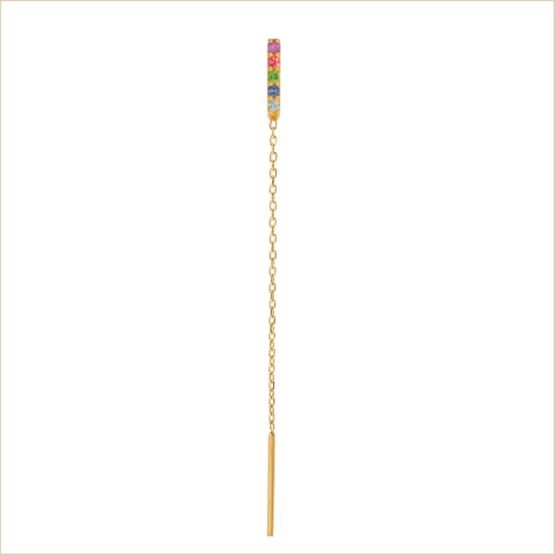 Rainbow chain barrette earring yellow gold multicoloured gemstones 18k recycled gold aupiho jewellery