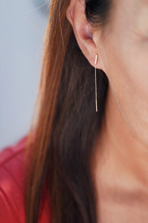 boucle d'oreille barrette chaine or jaune et diamants blancs or recyclé 18 carats jane aupiho joaillerie