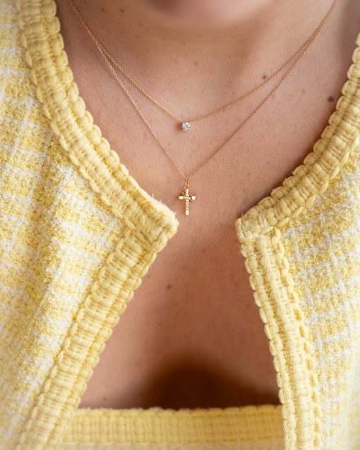 collier solitaire griffé Alice diamant or jaune aupiho joaillerie